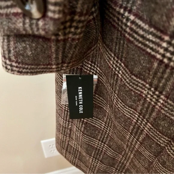 NWT Kennth Cole NY Long Plaid Coat W/ Removable Faux Fur Collar Size M​​ - Picture 4 of 7